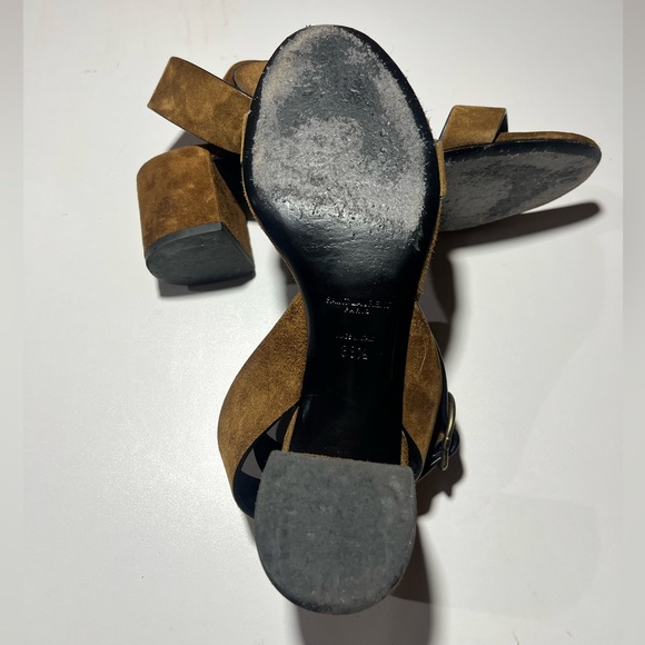 Saint Laurent oak brown suede sandal, cross over ankle strap w/buckle size 38.5 - Picture 3 of 5
